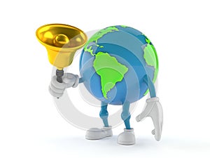 World globe character ringing a handbell