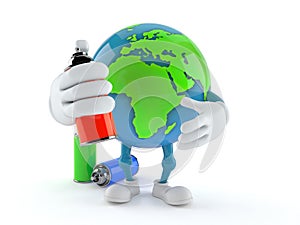 World globe character with spray cans