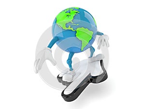 World globe character surfing on cursor