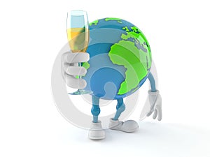 World globe character toasting