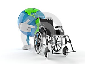 World globe character with wheelchair