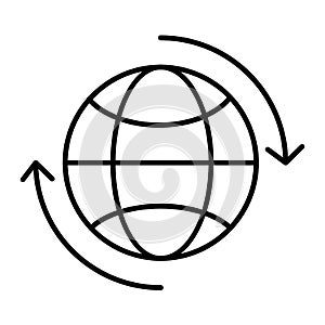 World globe with circulation arrows thin line icon. Globe with cycle sign vector illustration isolated on white. Earth