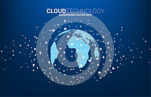World Globe with cloud icon polygon dot connected line.