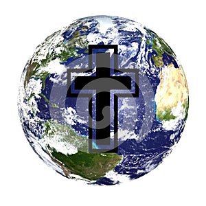 World globe and cross
