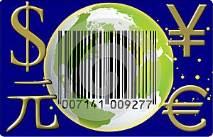 World globe currency symbols