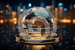 A world globe within a cyber information future, blending tech and communication