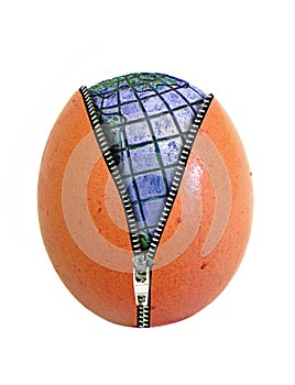 World globe earth planet egg unzip zipper zip economy trade wealth born concept inception birth new idea food industry business