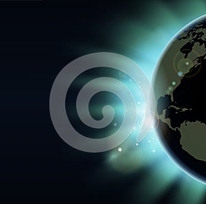 World globe eclipse sunrise concept