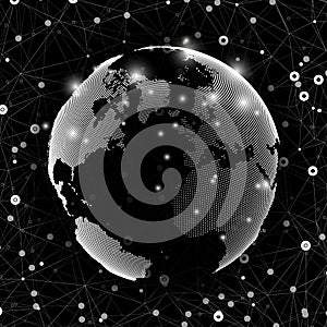 World globe, global network. Molecule structure