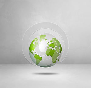 World globe, green earth map, isolated on white. Square background