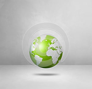 World globe, green earth map, isolated on white. Square background