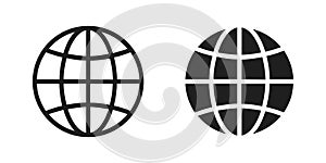 World globe grid icon set, Earth longitude and latitude line, set Earth globe hemispheres, linear striped globes in outline and photo