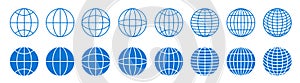World globe grids icon set, Earth longitude and latitude line, set Earth globe hemispheres, linear striped globes in line and photo