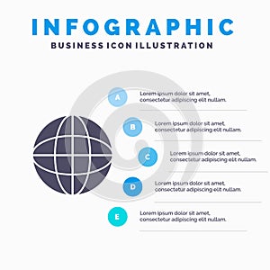 World, Globe, Internet, Education Solid Icon Infographics 5 Steps Presentation Background