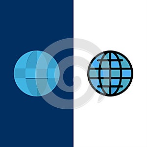 World, Globe, Internet, Security  Icons. Flat and Line Filled Icon Set Vector Blue Background