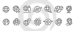 World globe line icon. Vector Earth global country map planet line icon.