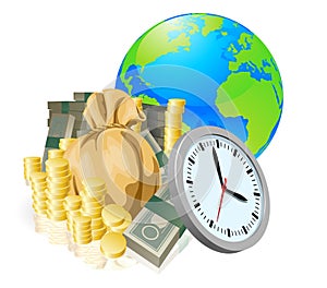 World globe money time business concept