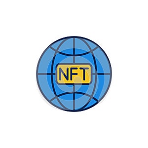 World Globe with NFT Technology vector concept colored icon