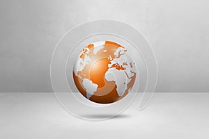 World globe, orange earth map, isolated on white. Horizontal background