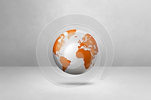 World globe, orange earth map, isolated on white. Horizontal background