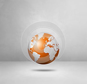 World globe, orange earth map, isolated on white. Square background