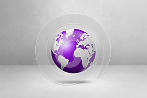 World globe, purple earth map, isolated on white. Horizontal background