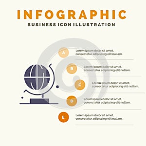 World, Globe, Science Solid Icon Infographics 5 Steps Presentation Background