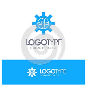 World, Globe, Setting, Technical Blue Solid Logo with place for tagline