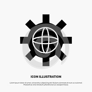 World, Globe, Setting, Technical solid Glyph Icon vector