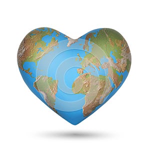 A world globe in the shape of a heart