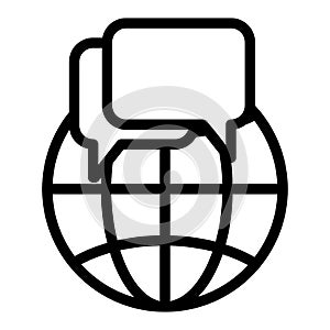 World globe with speech bubble line icon. Translate illustration isolated on white. Social network outline style design