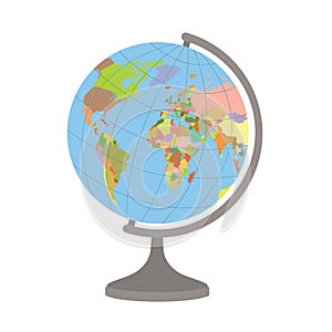 World globe on a stand. Political map of the world. Vector illustration.