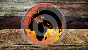 World Globe Wood Background. A world globe on a rustic wood background