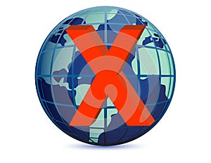 World globe and x mark
