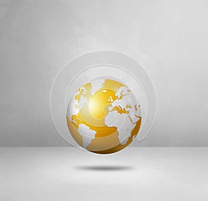 World globe, yellow earth map, isolated on white. Square background