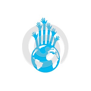 World hands vector logo design template. World support logo concept.