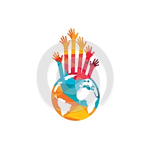 World hands vector logo design template. World support logo concept.