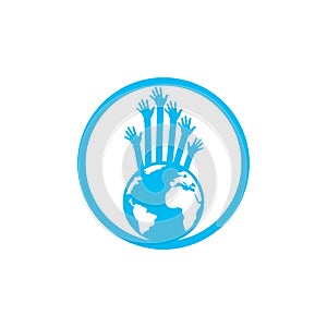 World hands vector logo design template. World support logo concept.