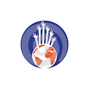 World hands vector logo design template. World support logo concept.