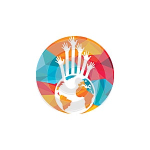 World hands vector logo design template. World support logo concept.