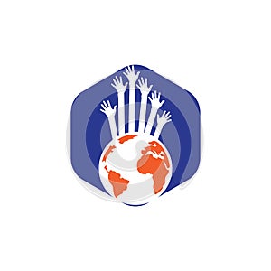 World hands vector logo design template. World support logo concept.