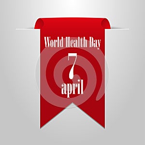 World Health Day on 7 April. Red ribbon on a gray background