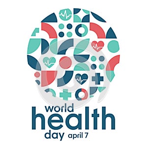 World Health Day. April 7. Holiday concept. Template for background, banner, card, poster with text inscription. Vector