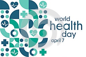 World Health Day. April 7. Holiday concept. Template for background, banner, card, poster with text inscription. Vector