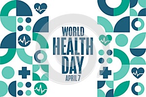 World Health Day. April 7. Holiday concept. Template for background, banner, card, poster with text inscription. Vector