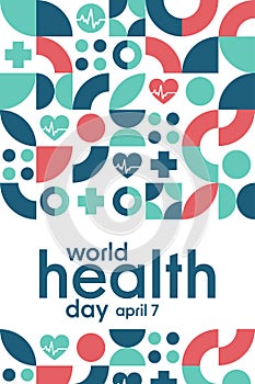 World Health Day. April 7. Holiday concept. Template for background, banner, card, poster with text inscription. Vector