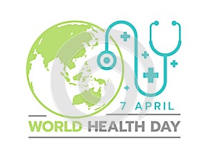 World health day banner with circle earth and doctor stethoscope sign