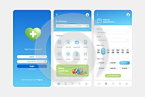 World health day cartoon app design set