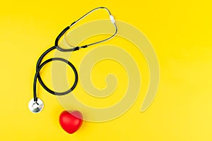 World health day concept Healthcare medical insurance with red heart and stethoscope