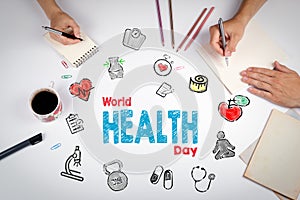 World health day concept. Healty lifestyle background. The meeting at the white office table
